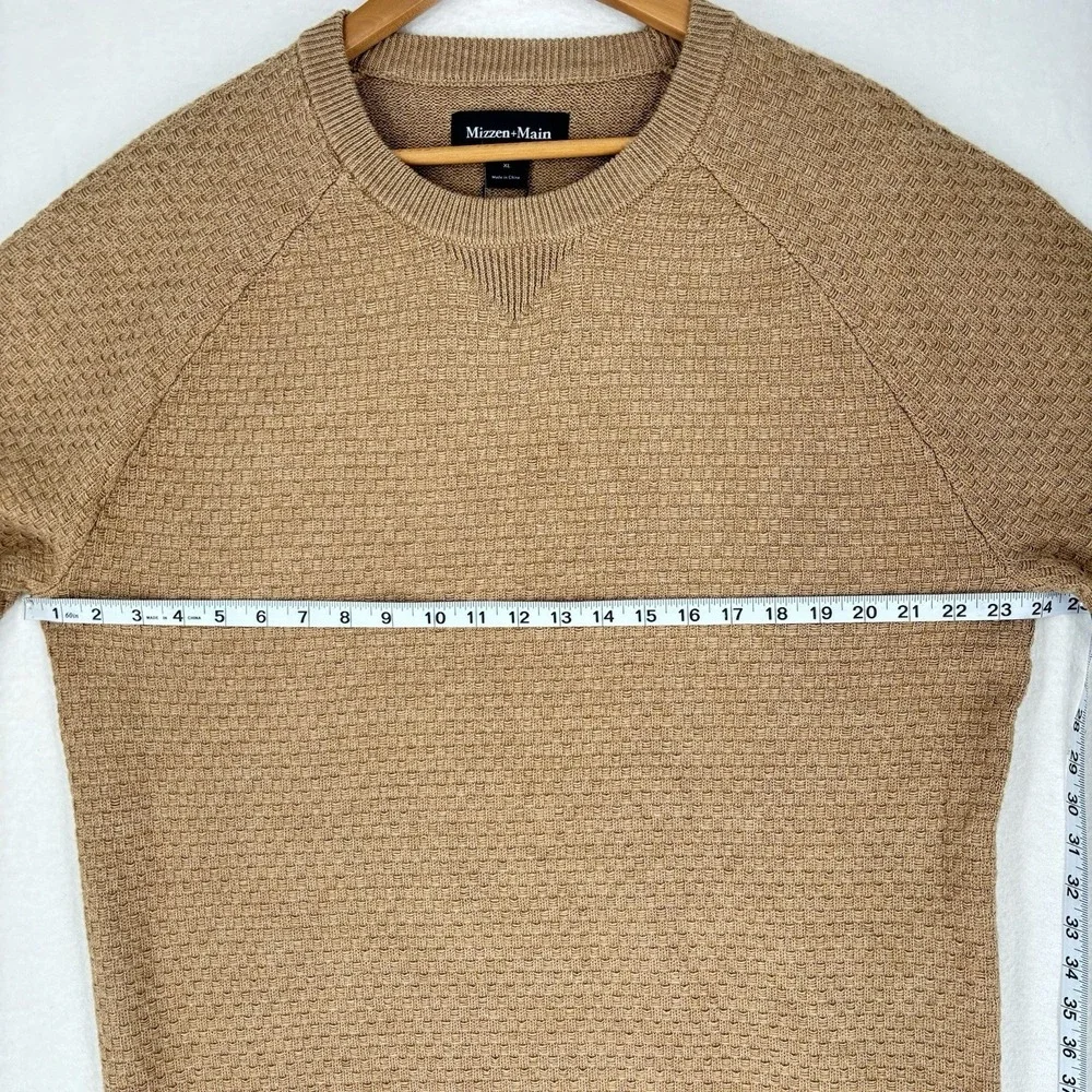 New Mizzen + Main Wool Knit Textured Hillcrest Crewneck Sweater Heather Beige XL